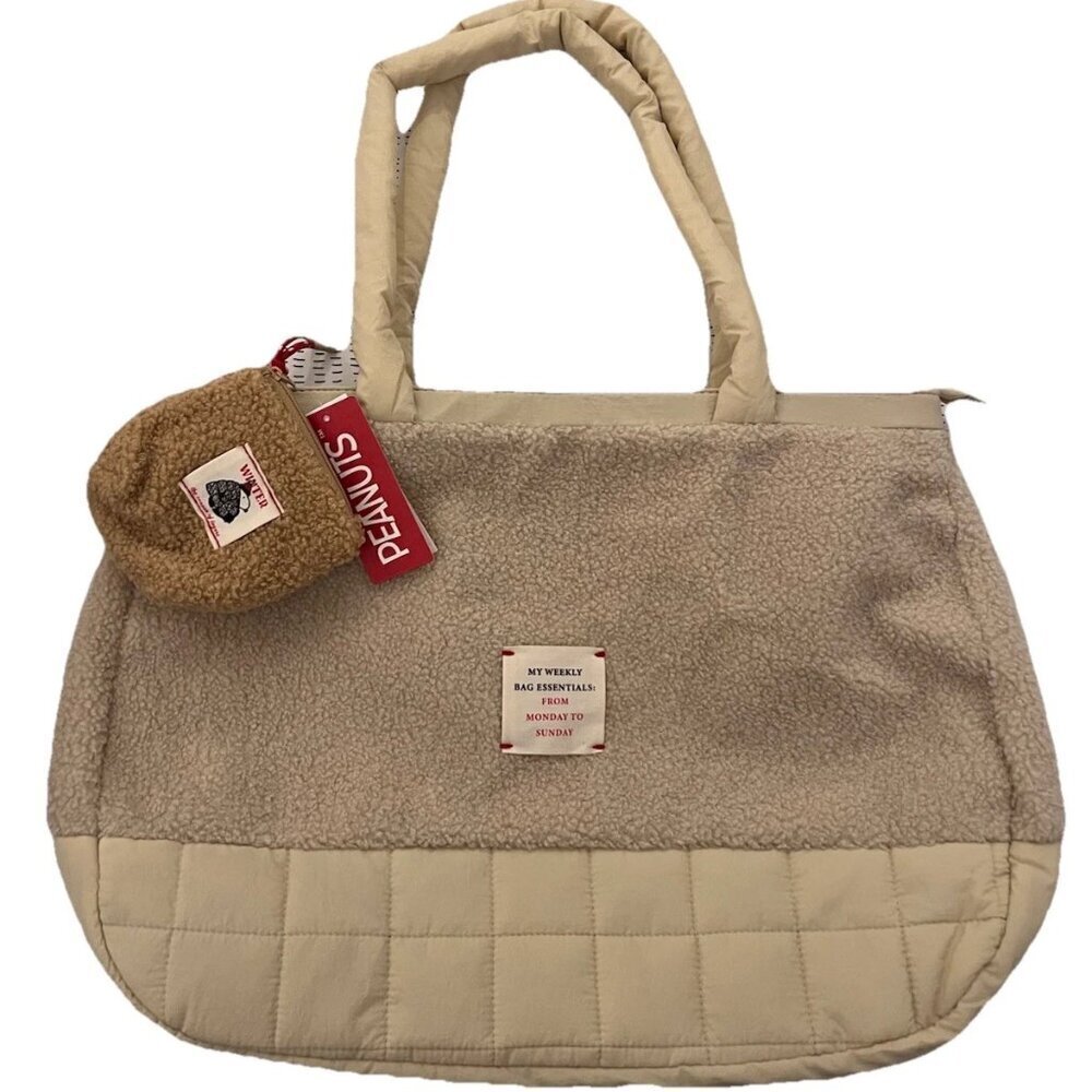 NEW Peanuts Snoopy Fluffy Zip Tote Bag & Coin Purse